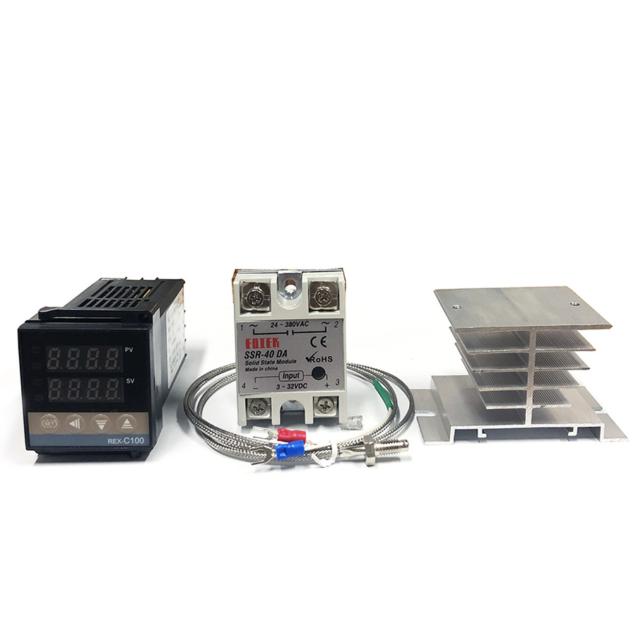 普通款REX-C100 溫控器＋熱電偶＋40DA固態/感溫線+白色散熱底座