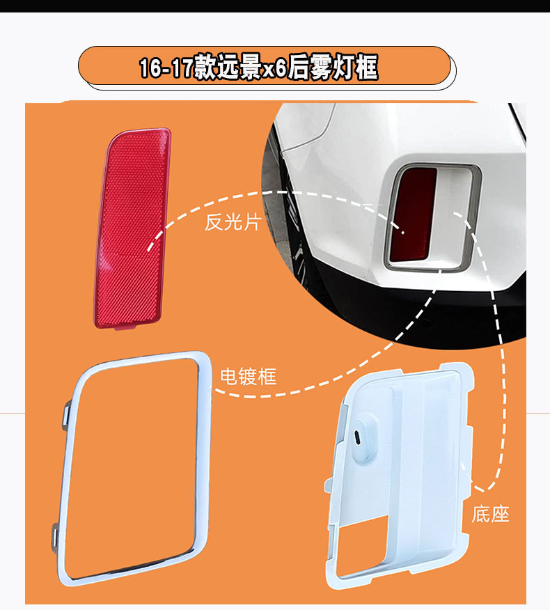 Suitable for 2016-2017 models of the Vision X6 rear taillight reflector strip, rear fog light cover, bumper light