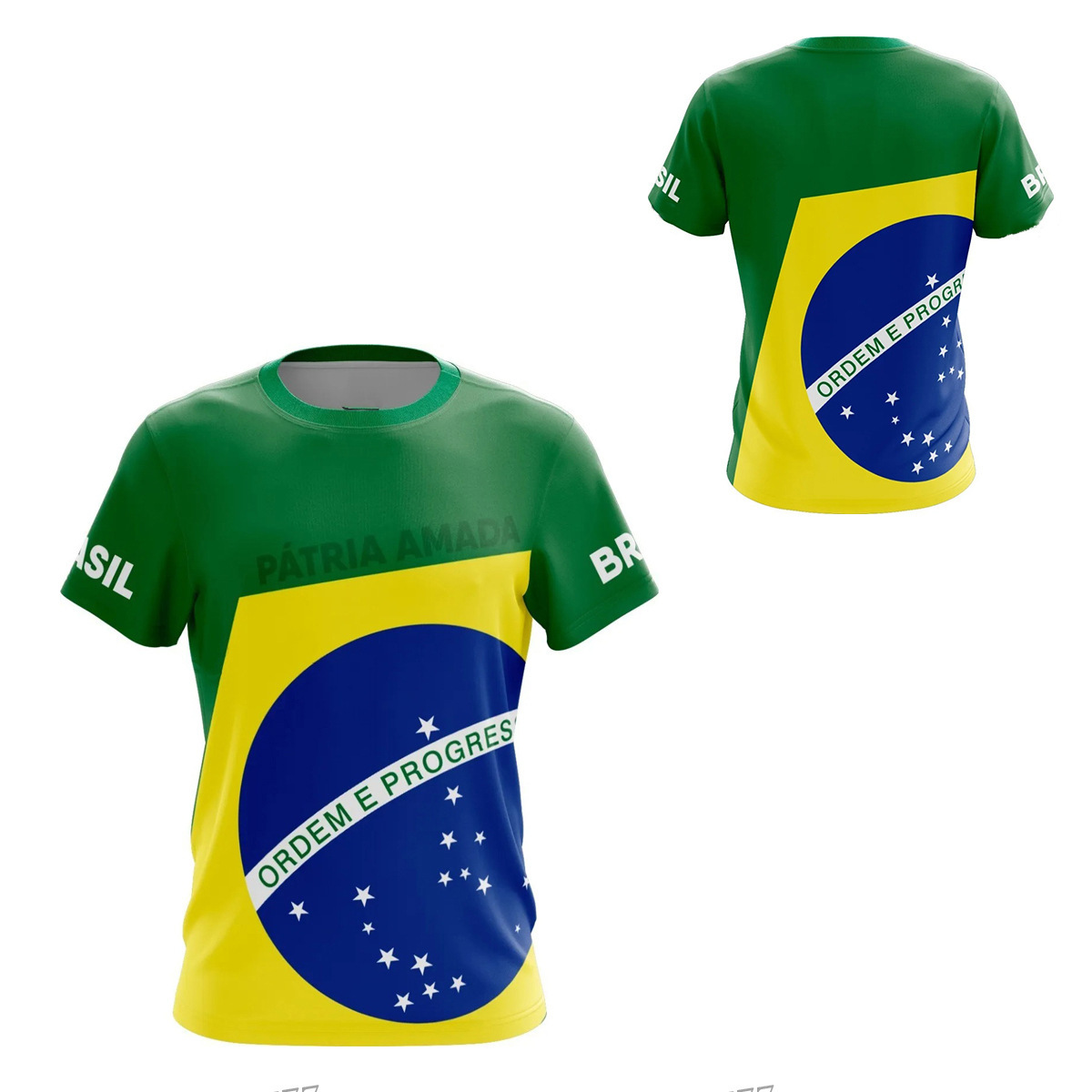 2024 nueva camiseta impresa 3D de la bandera brasileña transfronteriza de los hombres venta caliente transfronteriza estilo brazil flags camiseta