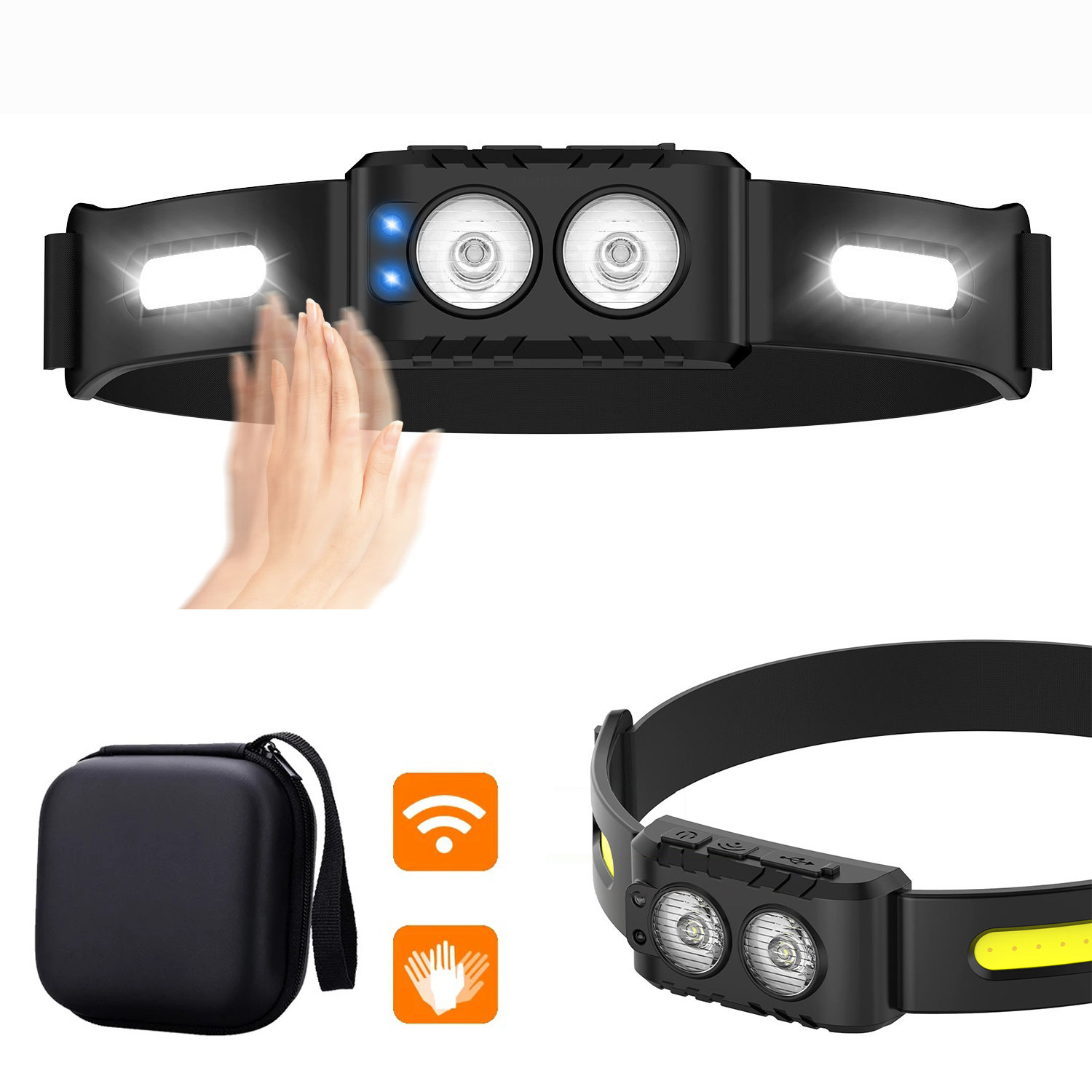 Cross-border multifuncional running headlight pesca al aire libre condujo antorcha montada en la cabeza cob inundación inducción headlight