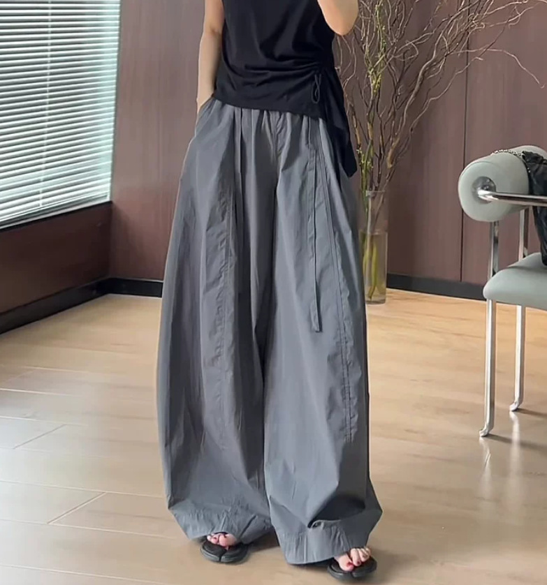 Quần nữ ống rộng cạp cao dáng suông chất vải mềm rủ mùa hè — Màu xám - mẫu thông thường (chiều cao trên 160), Màu xám - nhỏ (dưới 160) chi tiết 4
