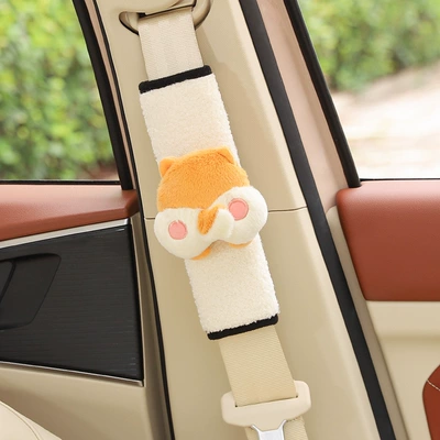Children's anti-strainer protective cover adjuster | Seat belt shoulder pad - corgi-butt-3d-white-shoulder-pads