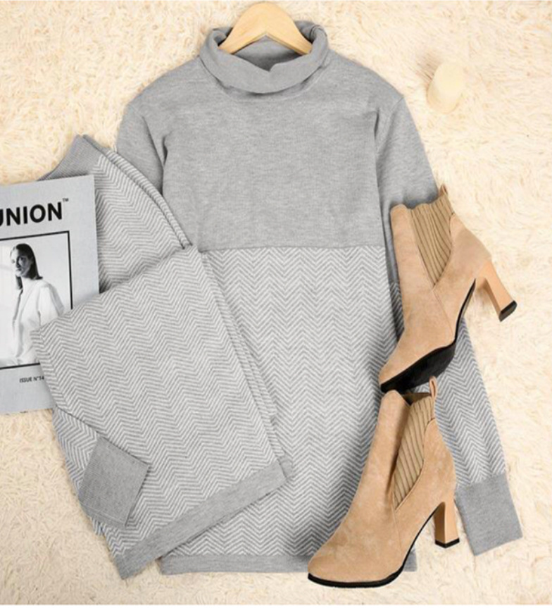 Women's Casual Half-turtleneck Brushed Pullover And Shorts Set_voghion.com