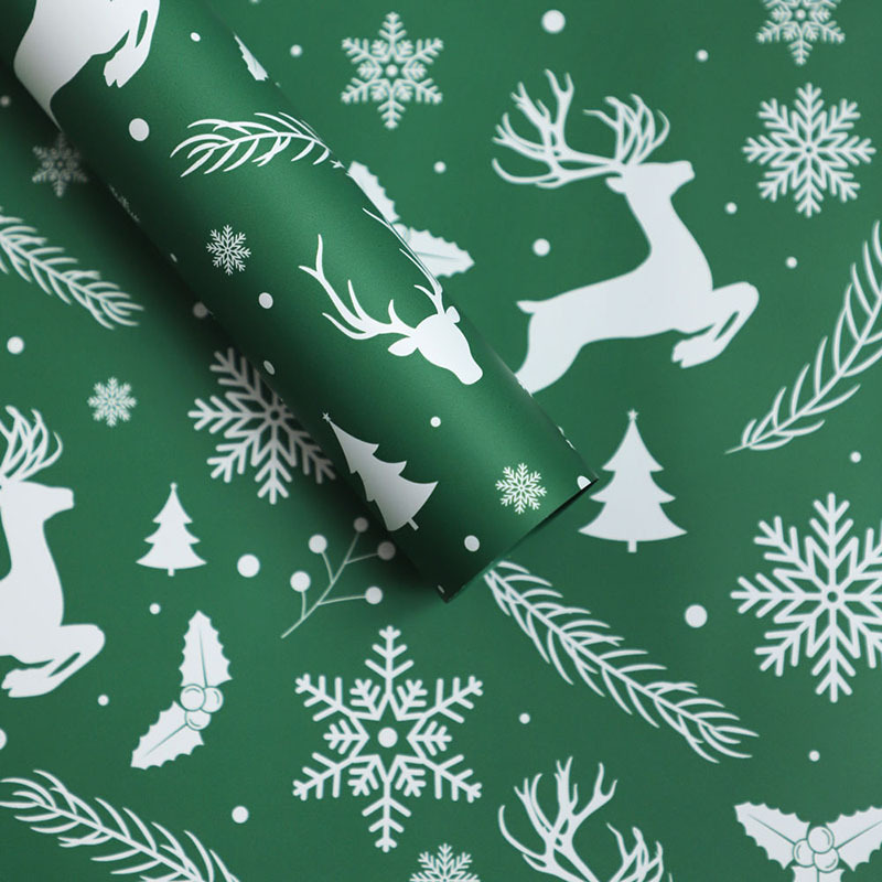 Material de ramo navideño de doble cara impresión en color bolsa kraft papel de flores caja de regalo papel de regalo de navidad