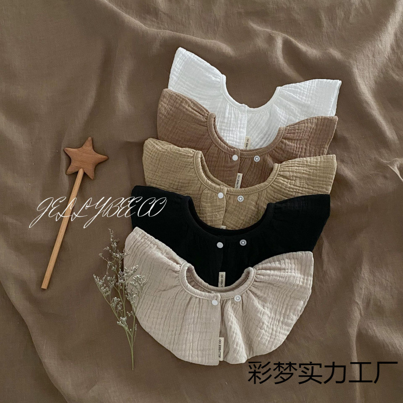Scandinavian children's cotton gauze soft solid color eating bib for…