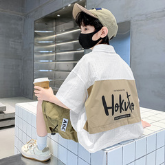 男童夏款套裝男孩襯衫2024新款夏季個性潮酷短袖T恤短褲兩件套夏t