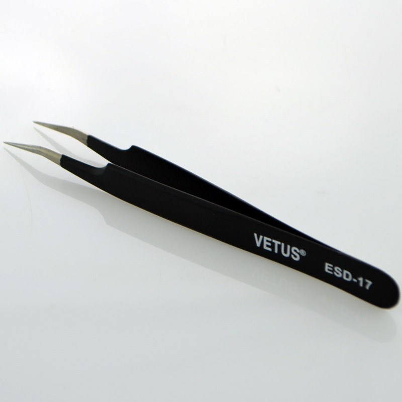 VETUS镊子 高弹性精细不锈钢尖头镊子 夹持工具镊子 ESD-17