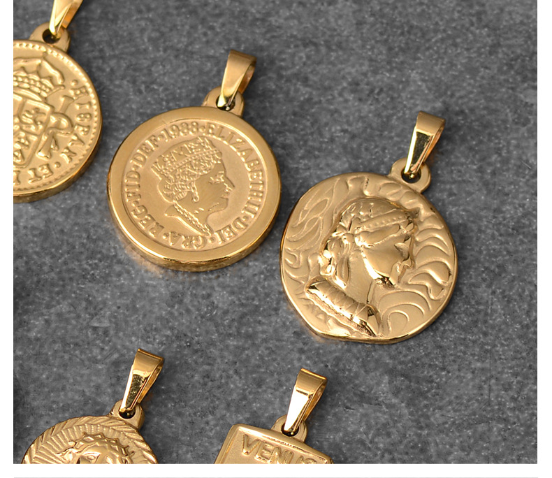 Human, Coin Pattern 1 Piece 304 Stainless Steel PVD Coated Real Gold Plated Human Coin Polished Pendant DIY Jewelry Accessories