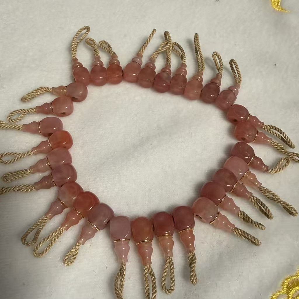 文玩粉 糯玛瑙 金腰带 百搭 精品 三通