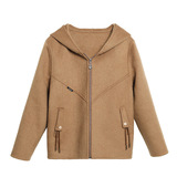 秋冬新品毛呢连帽时尚开衫百搭休闲外套女舒适保暖柔软夹克羊毛呢，女装毛呢外套，妃慕昵服饰