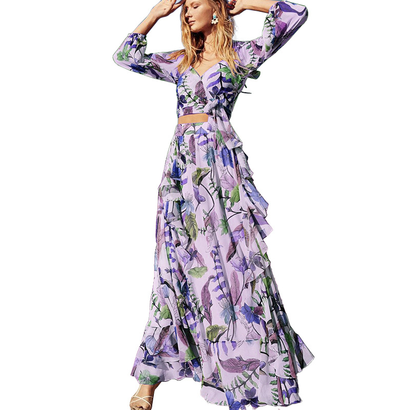 Women's Vacation Flower 4-way Stretch Fabric Polyester Printing Skirt Sets display picture 2