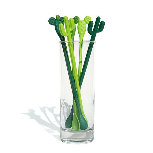 Cactus stirring stick milk tea juice coffee long handle stirring spoon plastic creative fun cocktail swizzle stick