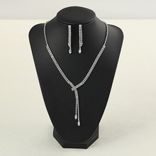 跨境新款时尚饰品 欧美创意镶钻闪亮颈链耳环 结婚高级感项链套装