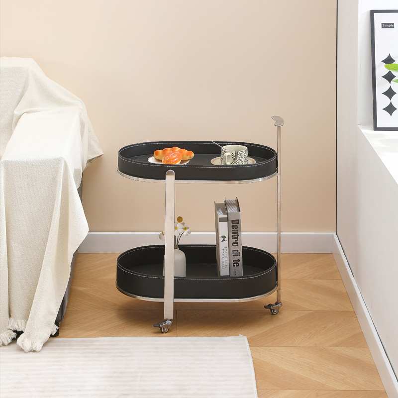 Creative Living Room Sofa Corner Table Internet Famous Small Tea Table Storage Rack Mobile Leather Stainless Steel Mobile Trolley Corner Table 