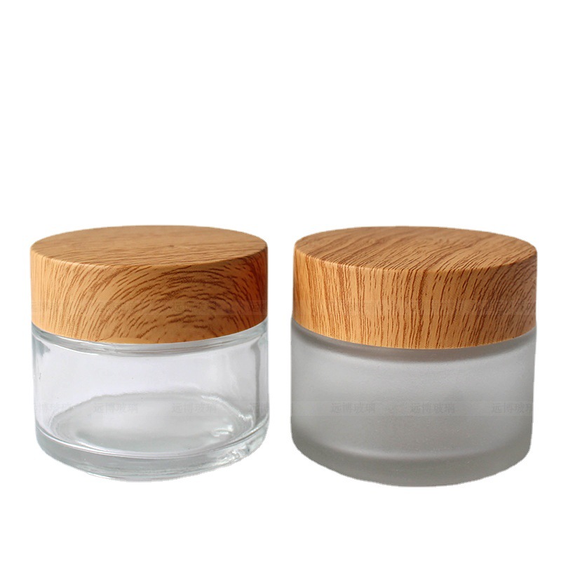 100g透明磨砂膏霜瓶 水转印木纹盖子 纹理盖乳霜瓶 面膜瓶 乳膏瓶