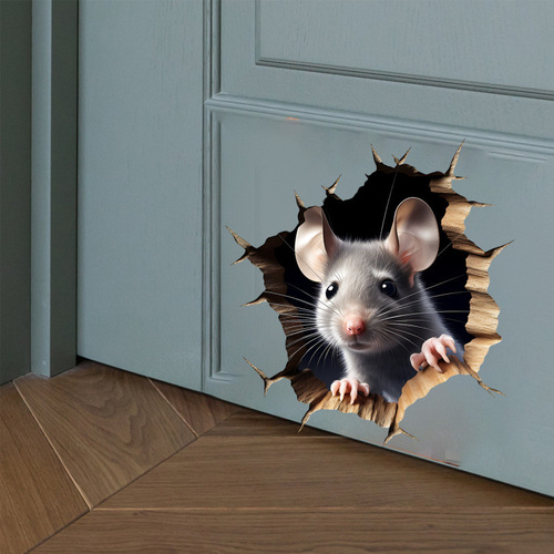 Grey Melancholy 3D Effect Probe Mouse Hole Living Room Bedroom Entrance Home Decor Background Wall Decal