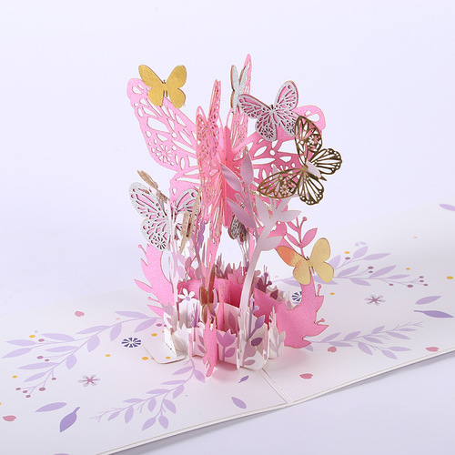 Teacher's Day Hollow Butterfly Flower 3D Stereo Greeting Card Mother's Day Handmade Paper Sculpture Festival Folded Blessing Card Wholesale