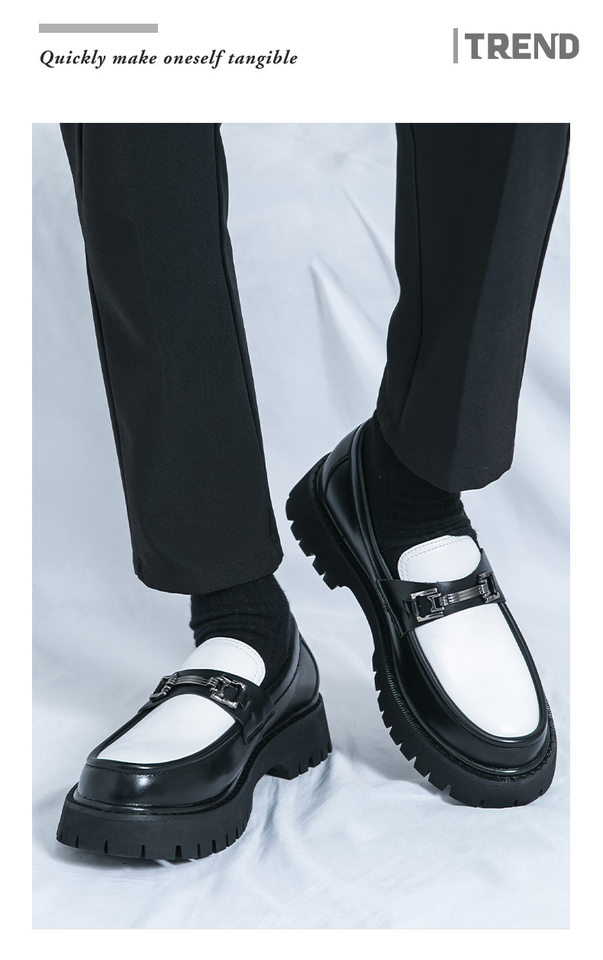 Giày lười nam da PU đế dày kiểu Anh, giày moccasin trơn đầu tròn — A0137 bề mặt đen bóng, A0137 màu đen, A0137 trắng đen chi tiết 7