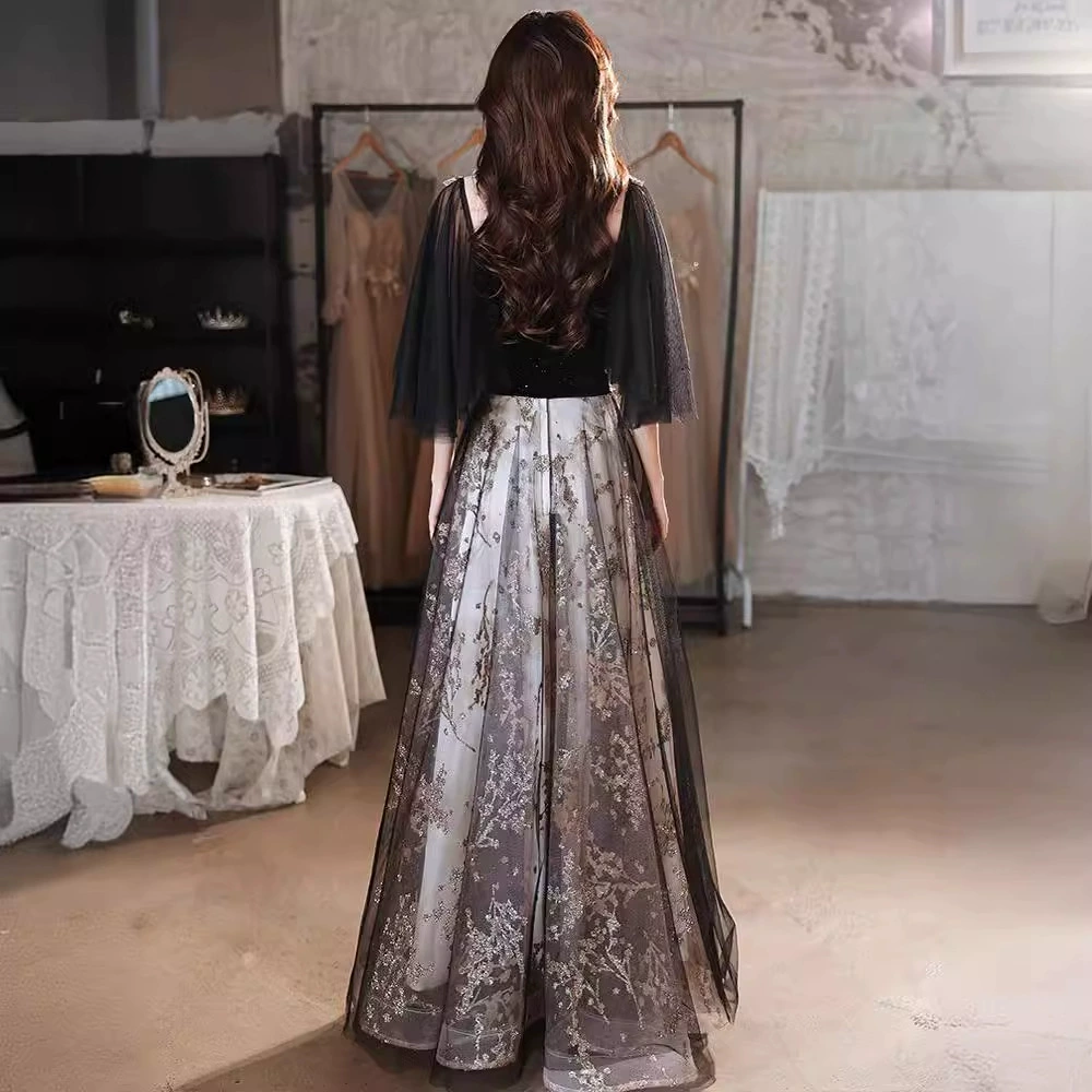 Black elegant evening dress, bright catchy style