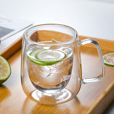 带把手双层隔热玻璃杯 咖啡牛奶饮料玻璃杯 耐高温透明玻璃水杯