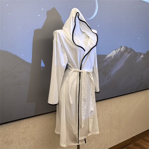 Women's Autumn/Winter Thick Cotton Fleece High-End Sleepwear, Long-Sleeve Hooded Robe Bath Robe with Pure Desire Style