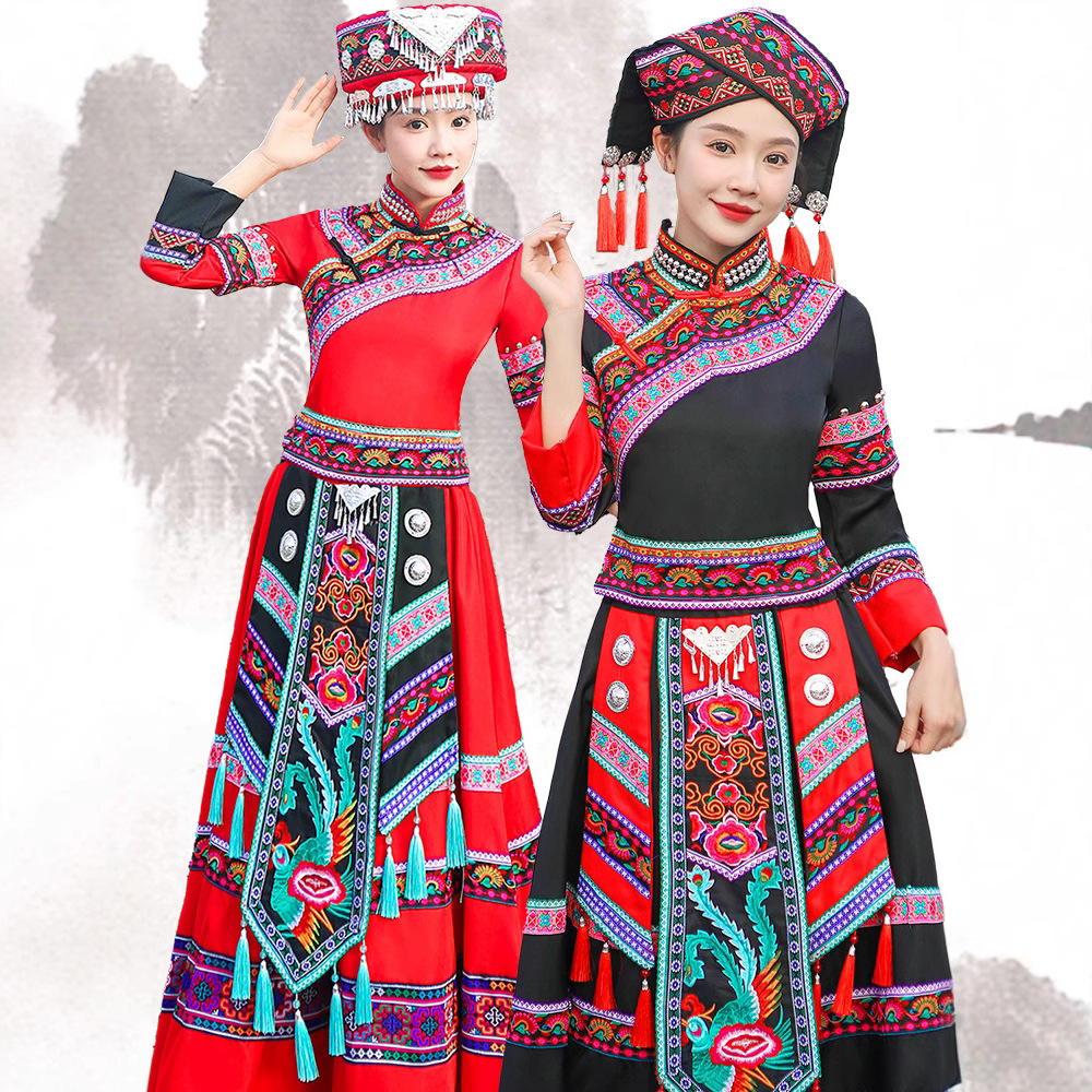 壮族民族服装女少数民族苗族瑶族土家族长裙表演服广西壮族演出服