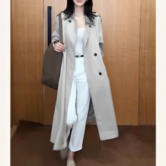 韩系慵懒chic外套女春秋季2025新款轻奢高级感大翻领廓形极简风衣