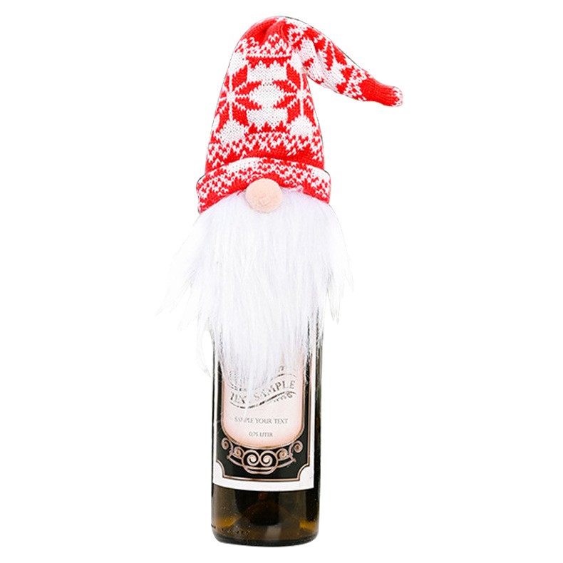 Decoración de Navidad sombrero de punto bosque viejo cubierta de vino muñeca sin cara cubierta de vino hotel restaurante decoración de botella de vino