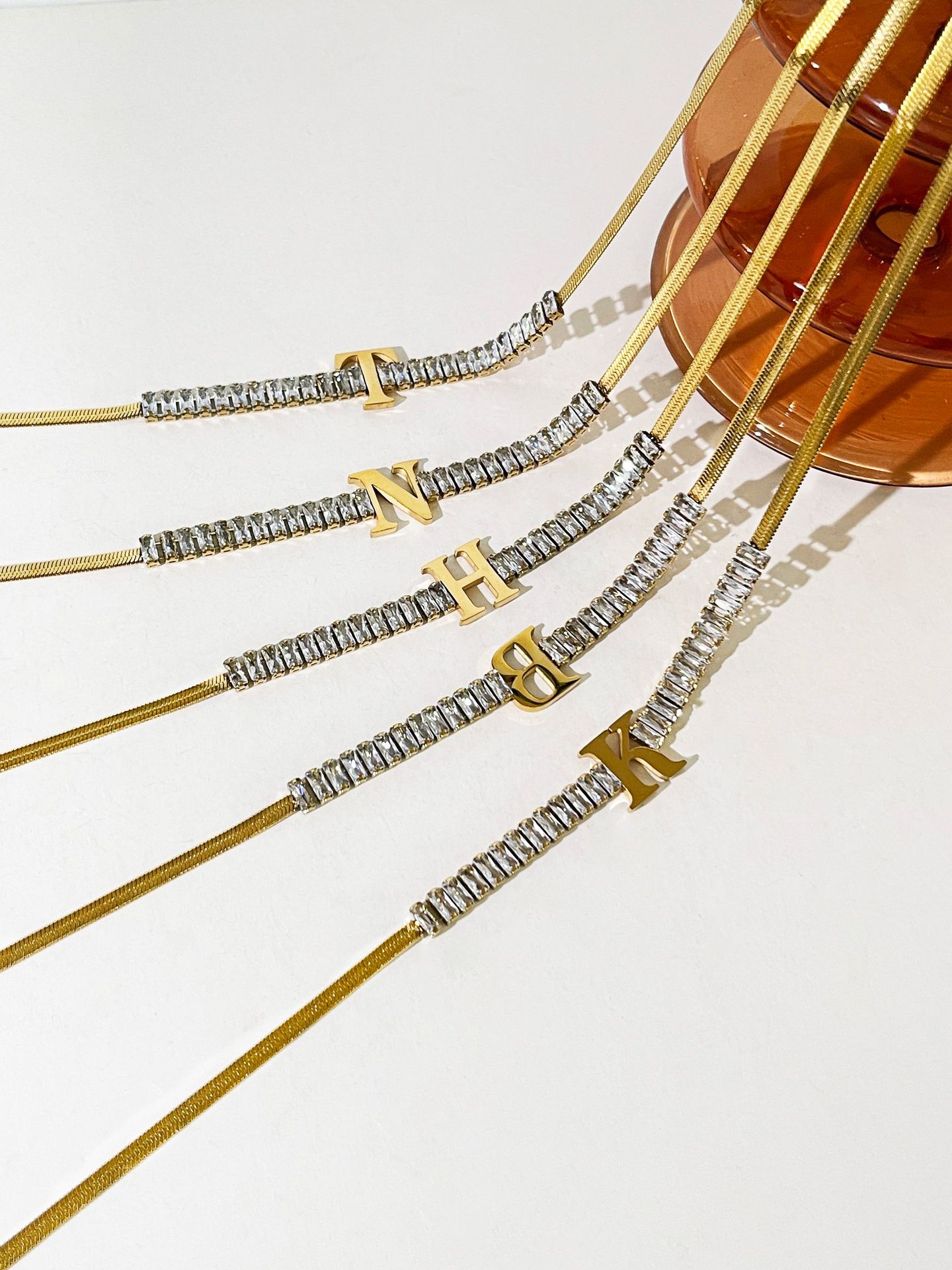 Vacuum Plating Gold Plating Process 304 Stainless Steel 18K Gold Plated Simple Style Plating Letter Zircon Necklace