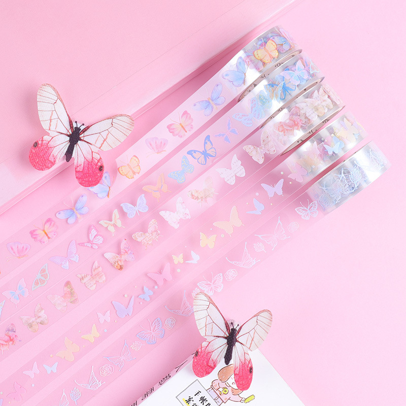 59g Weight Washi Tape Stationery Type 5 PCS/Package Quantity School Occasion PET Material Butterfly, Daisy Pattern Cute Style 5 PCS/Package Butterfly Daisy School PET Cute Washi Tape 22