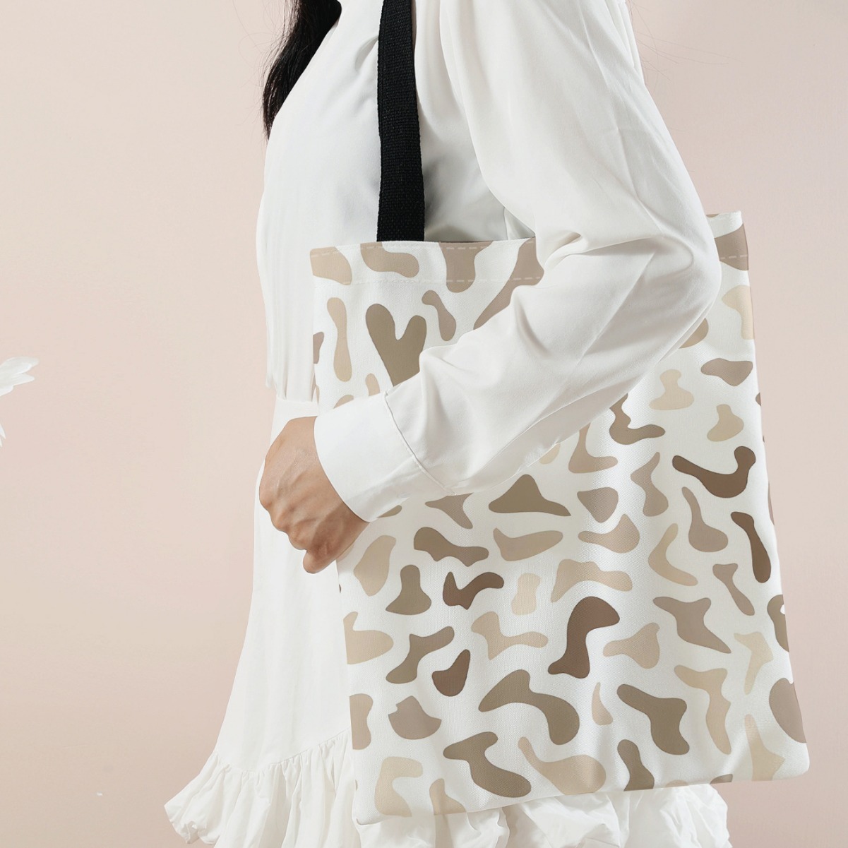 亚马逊热销简约条纹印花帆布包无底无侧购物袋单肩手提袋厂家批发