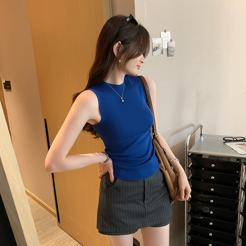 in stock Real Photograph Korean Style Lazy Semi-high Collar Sleeveless Sweater Women's 2025 Summer New Style Beautiful Inner Vest in stock Real Photograph Korean Style Lazy Semi-high Collar Sleeveless Sweater Women's 2025 Summer New Style Beautiful Inner Vest