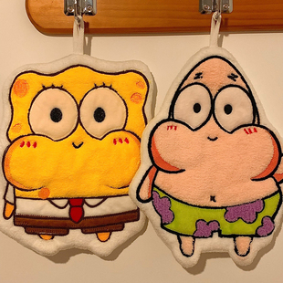 Spongebob Hand Towel Hanging Kitchen Bathroom Absorbent Quick-Drying Small Towel Ins Kidsren's Handkerchief Rag to Wipe Feet