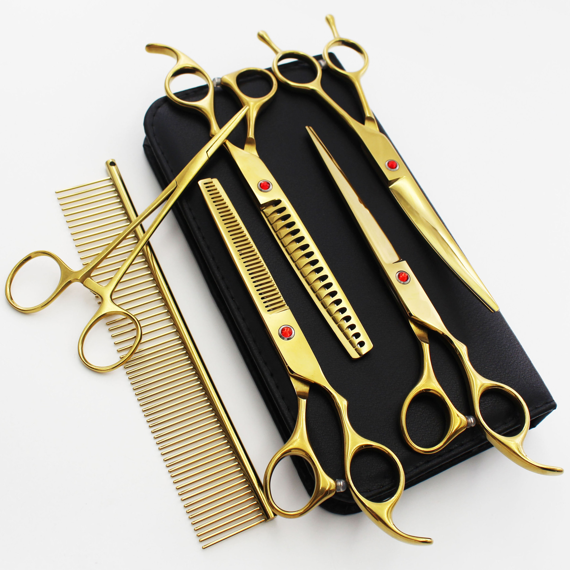 ROCOCO 7.0寸 金色 宠物美容剪刀套装 平剪牙剪鱼骨剪弯剪 耳毛钳