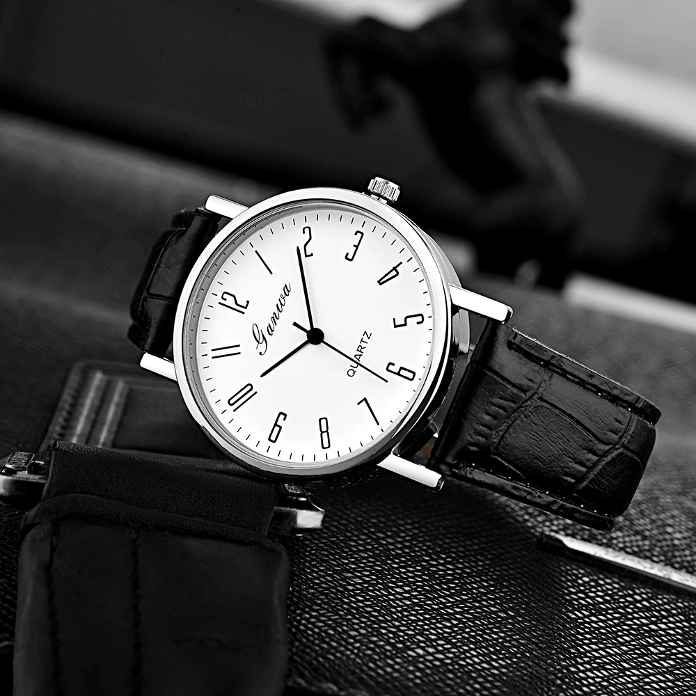 Quartz men's watch, classic style, PU strap, 38 mm dial