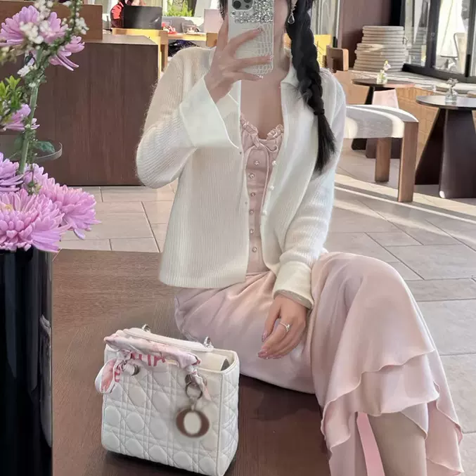 现货pring温香迷雾 马海毛针织开衫女春薄款翻领小衫针织开衫