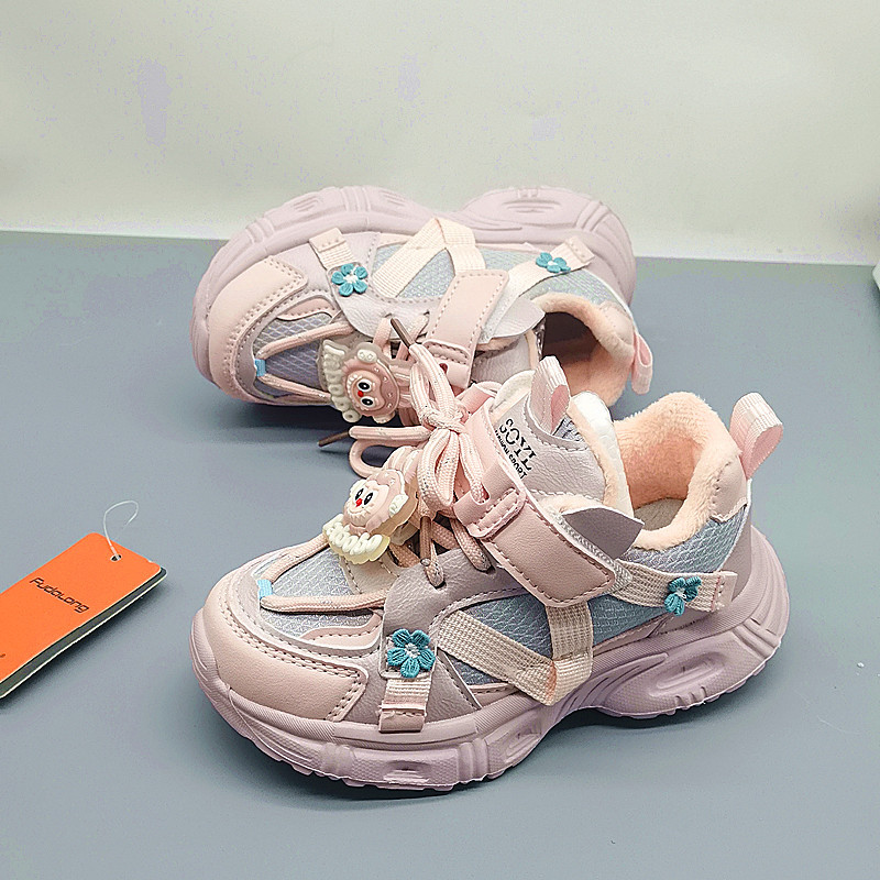 28-32 Zapatos deportivos para niñas, moda para niños, algodón 2025, primavera y otoño, nuevos zapatos casuales para niñas, suela suave, placa transpirable