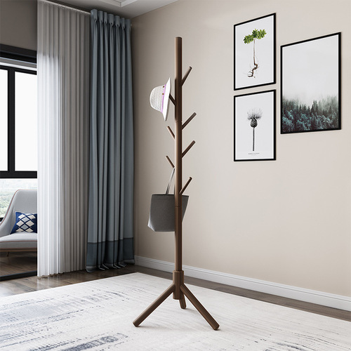 Solid wood coat rack floor-standing bedroom built-in living room clothes rack household single-pole vertical simple bag rack