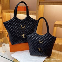 跨境新款杨树林复古托特Gaby大容量菱格手提腋下包百搭购物袋女包