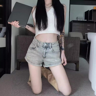 New Summer Washed Straight Denim Shorts Loose Casual Cargo Shorts Mid-Length Pants Chinese Style Women's Fashion