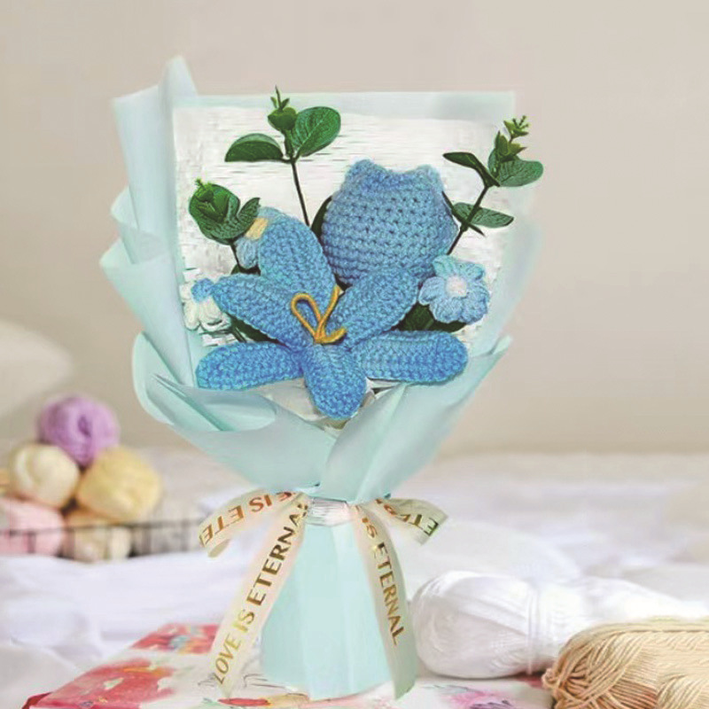 Amazon al por mayor buquete de lana hecha a mano trenzado imortalidad flor GeSan regalos de mano decoración simulación de San Valentín