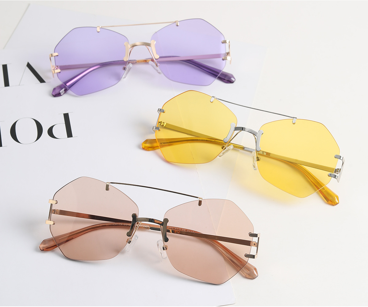 Wuhuama Glasses Ss0819 Irregular Frameless Metal Double Beam Colorful Sunglasses Female Sunglasses Men display picture 2