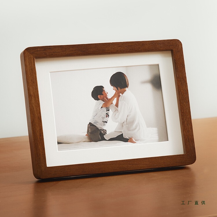 Rounded Solid Wood Photo Frame Display Stand Black Walnut Color Empty Frame Custom 678 8inch Print Photos to Make Photo Album