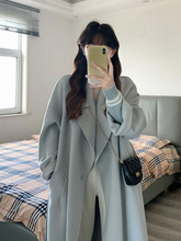 藍色雙面絨呢子大衣女2023秋冬新款高級感韓系小個子羊毛呢外套