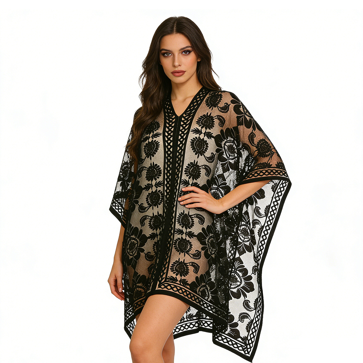 In-Stock New Patterned Blouse, Cross-Border Hot-Selling Fashion Item, Breathable, High-End Feel, Versatile, Transparent, Sexy Sun Protection Shawl