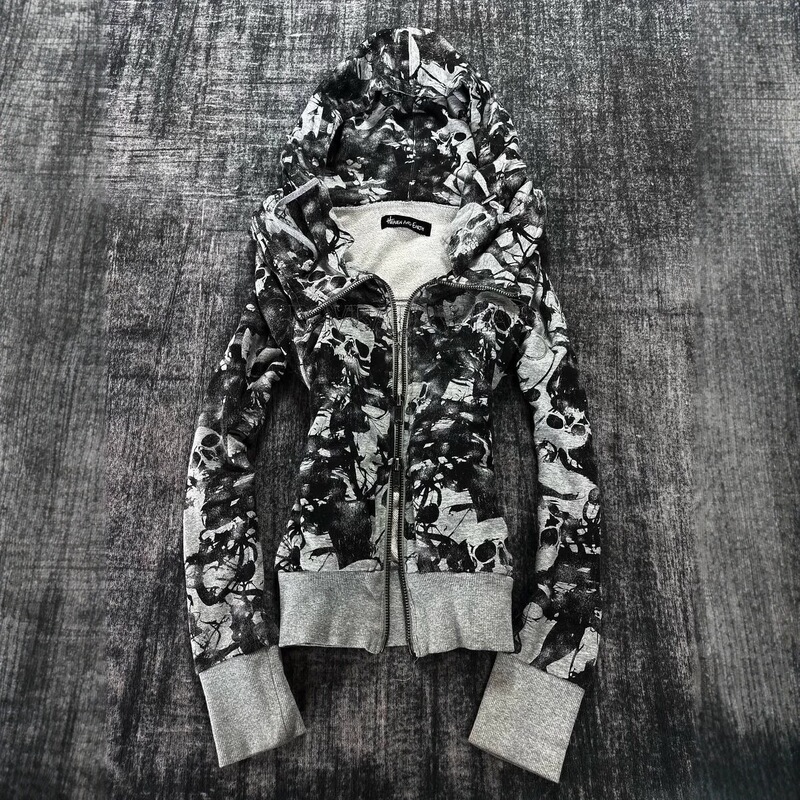 Cross-border gothic punk dark style hooded cardigan, full-length zipper, slim fit, all-over skull print street jacket Cross-border gothic punk dark style hooded cardigan, full-length zipper, slim fit, all-over skull print street jacket