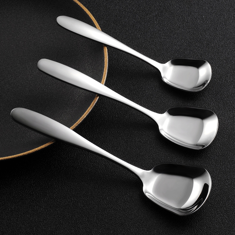304 스테인레스 스틸 스퀘어 헤드 플랫 바닥 스푼 창조적 인 중국 스타일 스푼 가정용 레스토랑 수프 스푼 학생 공용 스푼