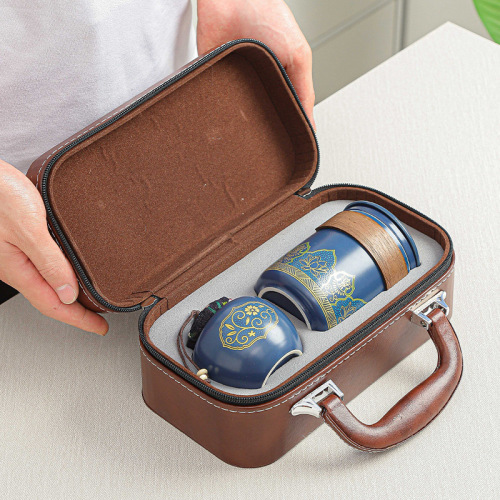 Travel Tea Set with Ancient Charm, Portable Quick Travel Mug, Outdoor Camping Small Set Ceramic Gongfu Tea Set, Business Gift