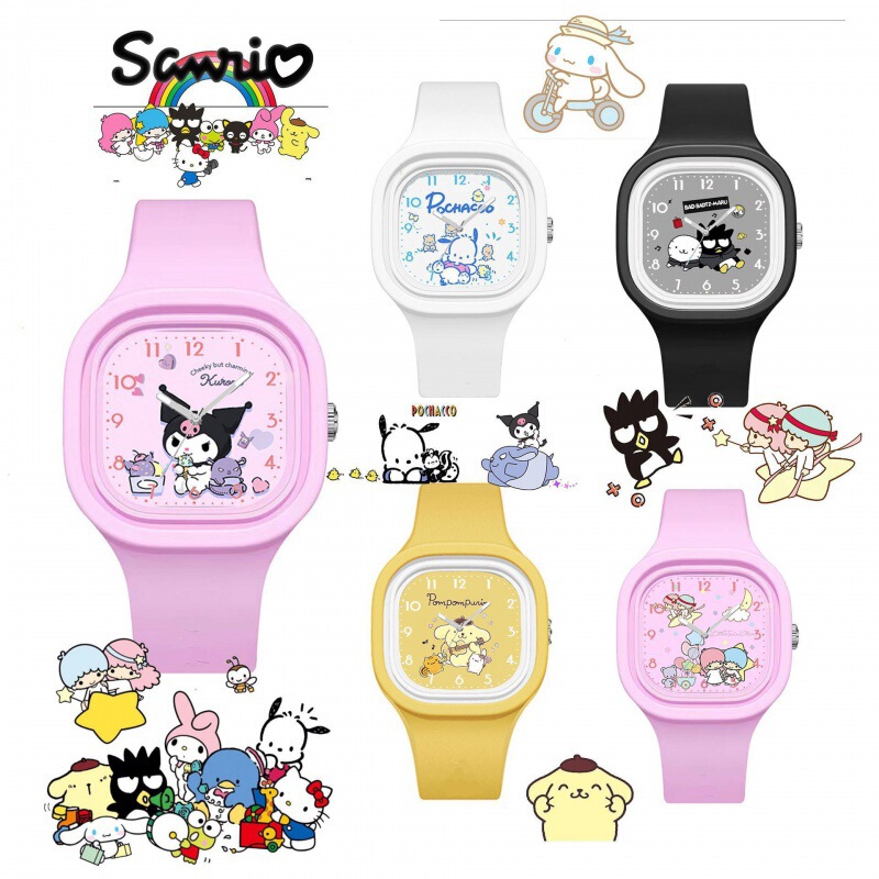 New Sanrio Watch Ins Cute Skin-Feel Silicone Watch Square Candy Girl Ladies Cartoon Watch