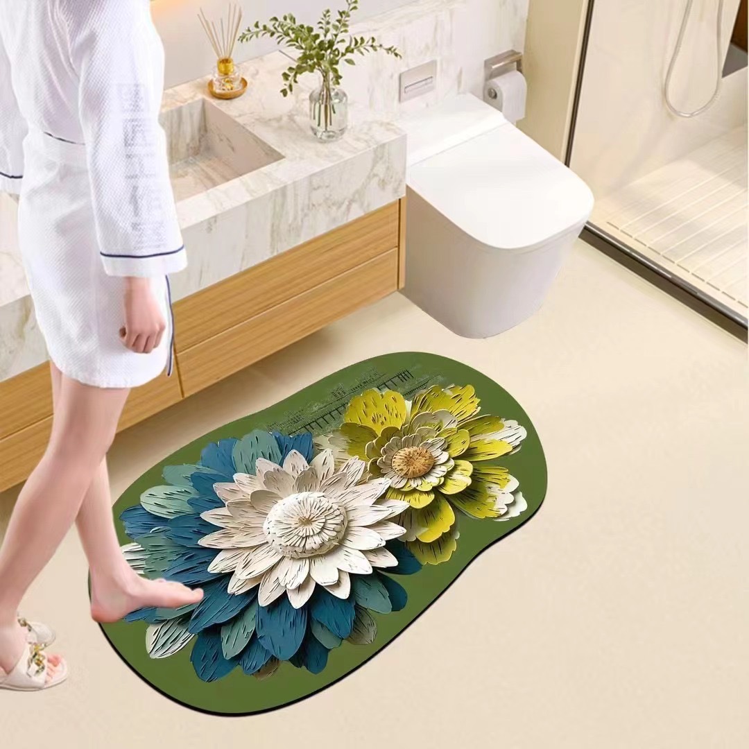 Alfombra absorbente para baño con diseño de flores pintadas al óleo, alfombra suave de barro de diatomeas, alfombra para entrada de baño, alfombra antideslizante para puerta de baño